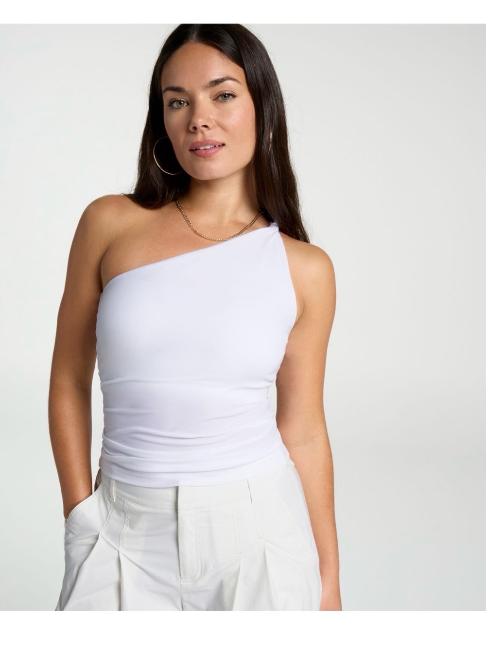 Calia- One-Shoulder White Tank Top — Chic Asymmetric Women's Tank